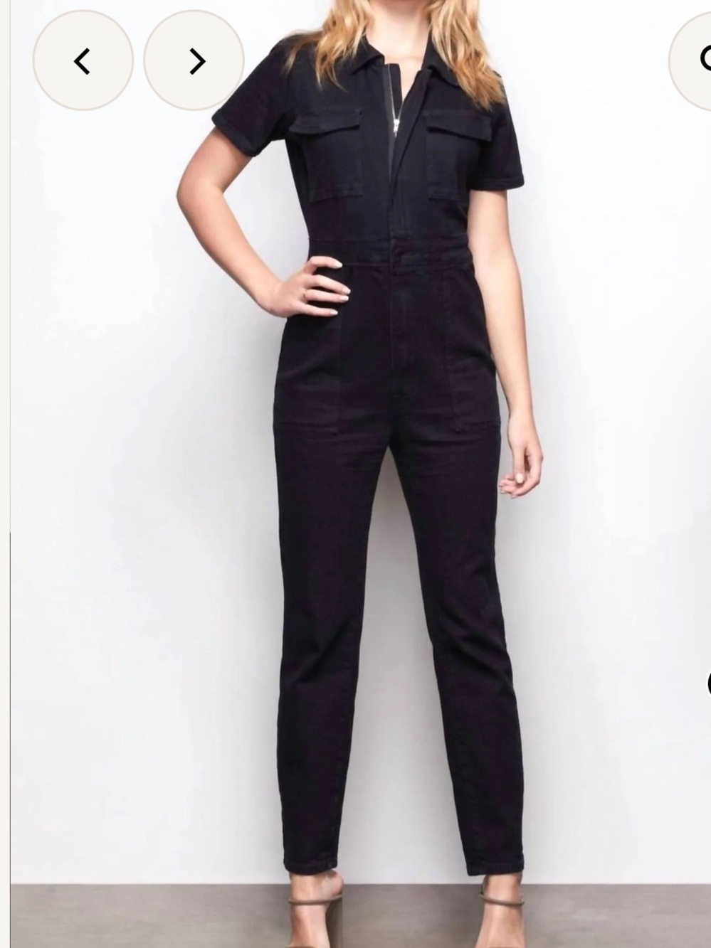 Good American Black Short Sleeve Zip-Front Jumpsuit Large New